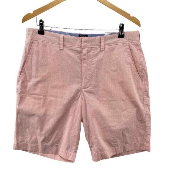 J. CREW Gramercy Shorts Mens 33 Red White‎ Stripe 100% Cotton Flat Front Pockets - Picture 1 of 9